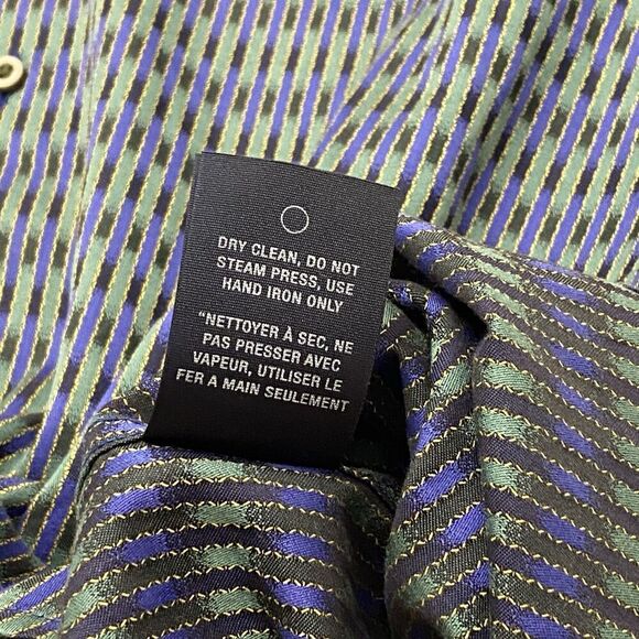 Robert Graham Men's 2XL Flip Cuff Blue Green Striped Geometric Dress Shirt - Picture 11 of 13